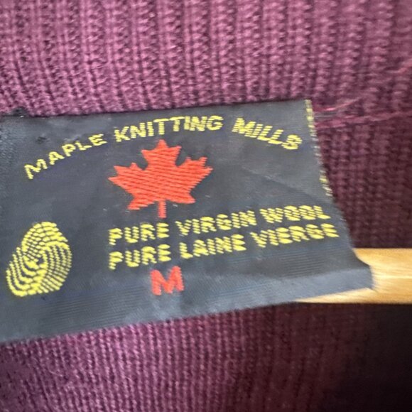 Vintage Maple Knitting Mills Wool Zip Sweater Men’s M Burgundy Stripe - Picture 3 of 7